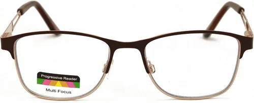 Miniatura 3 de Metal de las mujeres ninguna línea progresiva lente clara trifocal gafas de lectura con la capa antirreflectante Marrón