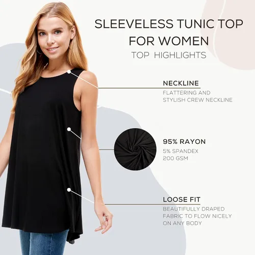 Miniatura 4 de Azules Sleeveless Tunic Tops for Women – Flowy Loose Fit Rayon Tank Tops Dressy Long Tunics for Leggings & Summer Outfits