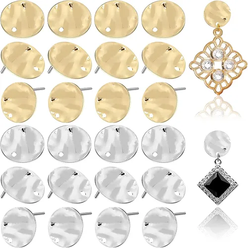 Miniatura 7 de 50 piezas de clavos planos redondos para orejas con agujero de asa, dijes de disco chapados de 13.0 mm para hacer pendientes DIY, suministros