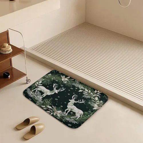 Miniatura 5 de Alfombra de baño con árbol de Navidad con ciervos en invierno, alfombra de baño vintage de terciopelo de Navidad, alfombra de baño para ducha