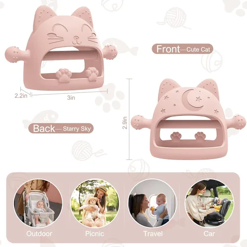 Miniatura 5 de Juguetes mordedores para bebés, juguetes de dentición de silicona para bebés de 0 a 6 meses, juguetes masticables para bebés que nunca se caen
