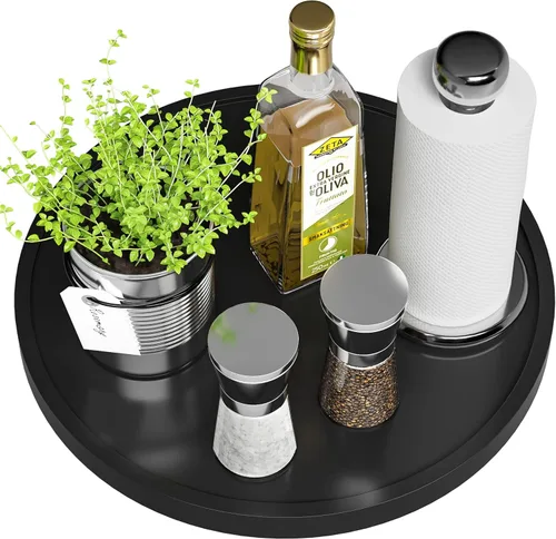 Tocadiscos Lazy Susan para mesa, organizador giratorio antideslizante de 12 pulgadas de bambú para sal, pimienta, especias y aceite de oliva al lado