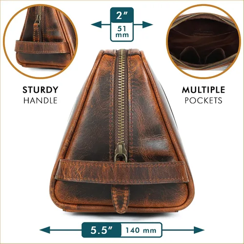 Miniatura 6 de ELIZO Neceser de cuero genuino para hombre, Timber, L