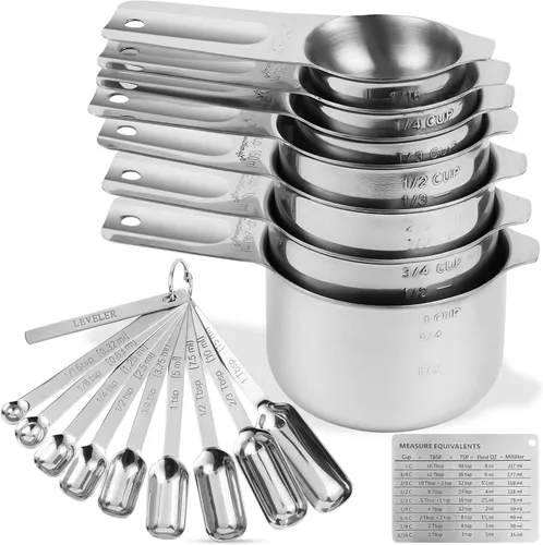Miniatura 11 de Juego de tazas y cucharas medidoras, juego de tazas y cucharas medidoras de cobre para seco y líquido, taza métrica y de acero inoxidable 7 de EE.