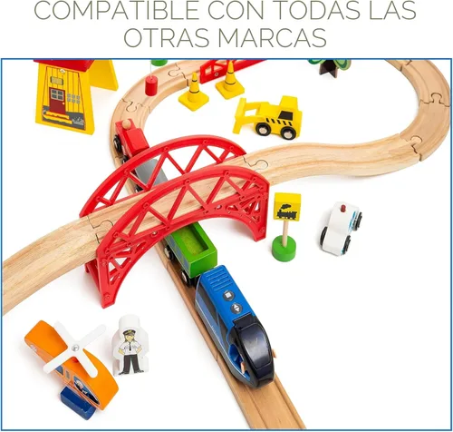 Miniatura 8 de KipiPol Conjunto de Tren de Juguete Locomotora de Acción a Batería para Vías de Madera, (Magnético) - Compatible con Thomas The Train Toys, Conjunto