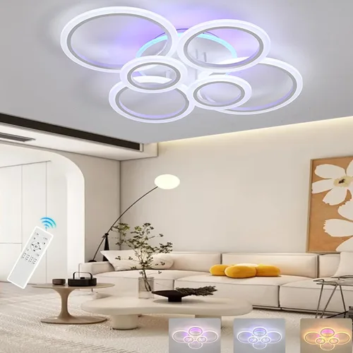 Miniatura 11 de Lámpara de techo moderna de montaje empotrado, regulable, 4 anillos, lámpara de cocina para sala de estar, dormitorio, lavandería, 3000-6000 K