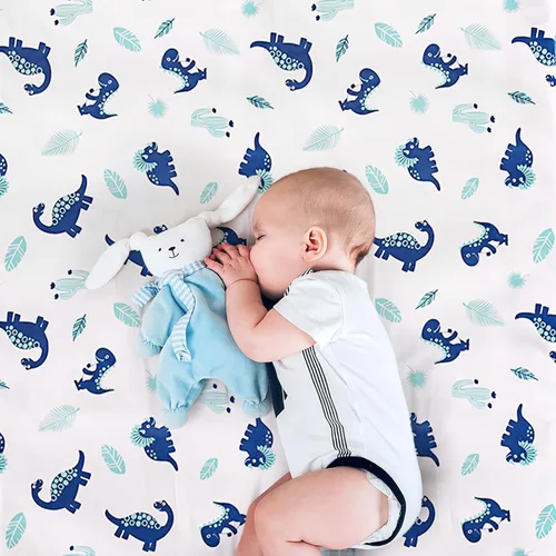 Miniatura 7 de Juego de cama de cuna de dinosaurio mini para niños azul de 3 piezas Premium, juego de sábanas para bebé, juego de cuna de dinosaurios