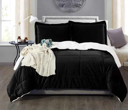 Miniatura 2 de Elegant Comfort Juego de Edredón Sherpa Súper Suave de 2 Piezas de Calidad Premium, Peso Pesado Reversible Alternativa de Plumón Micro-Gamuza, Satén