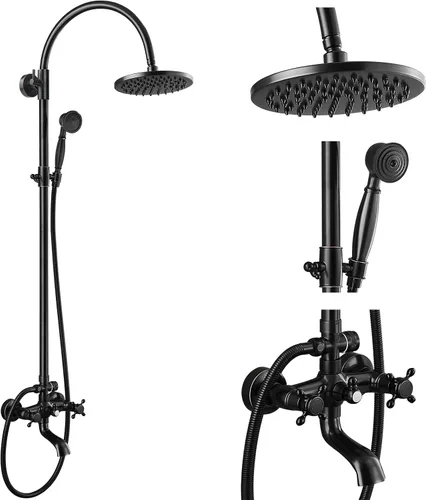 Miniatura 10 de gotonovo Grifo de ducha de baño expuesto, sistema de ducha montado en la pared, cabezal de ducha de 8 pulgadas y boquilla de bañera, asas cruzadas