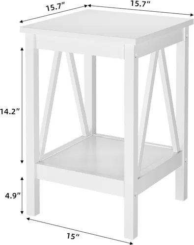 Miniatura 3 de IDEALHOUSE Mesa auxiliar para sala de estar, mesa auxiliar pequeña con estantes de almacenamiento de 2 niveles, mesas de noche redondas, mesa blanco
