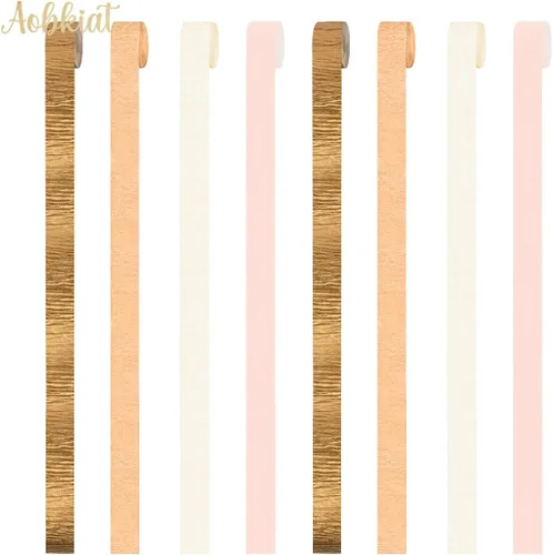 Miniatura 5 de AOBKIAT Decoración de boda, papel crepé dorado, rosa, naranja, dorado, 8 piezas, serpentinas, decoraciones de fiesta para bodas, despedidas