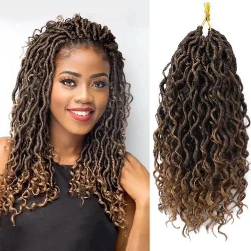 Miniatura 27 de Rastas sintéticas de cabello de ganchillo de 10 pulgadas, cabello de ganchillo Ombre Goddess Locs para mujer, trenzas de ganchillo suaves y rizadas