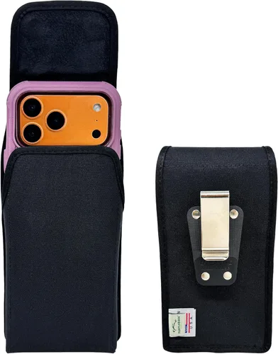 Turtleback Clip para cinturón para iPhone 17 ProMax o 17 Plus - Grande - Se adapta con fundas de estilo voluminoso Defender - Nylon negro de alta