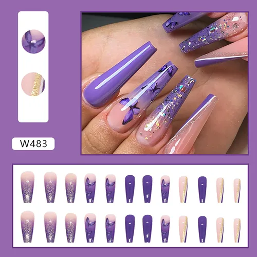 Miniatura 2 de Uñas postizas a presión de longitud cuadrada larga, cobertura completa, reutilizables, uñas postizas de bailarina, uñas adhesivas con diseños