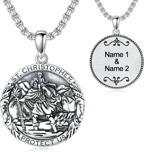 Miniatura 108 de CEKAMA - Collar de plata de ley 925 con dije de amuleto para hombres y mujeres, con cadena de 0.098 in, 22 pulgadas + 2 pulgadas