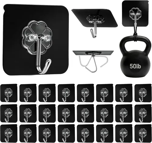 Miniatura 12 de DDMY Ganchos para colgar, paquete de 50 ganchos de pared de 50 libras (máx.), transparentes, reutilizables, impermeables, ganchos adhesivos