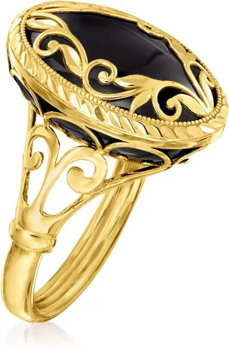 Miniatura 3 de Ross-Simons Black Onyx Scrollwork Ring in 14kt Yellow Gold