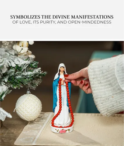 Miniatura 5 de Estatua de soporte para rosario de Virgen María, 8 pulgadas, decoración católica de Madonna Blessed Mother Mary, regalo de rosario para mujeres