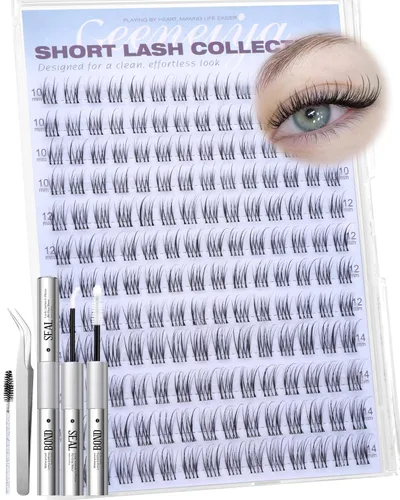 Miniatura 23 de Extensiones de pestañas en racimo con banda transparente, pestañas cortas y onduladas C, extensiones de pestañas naturales en racimo, pestañas