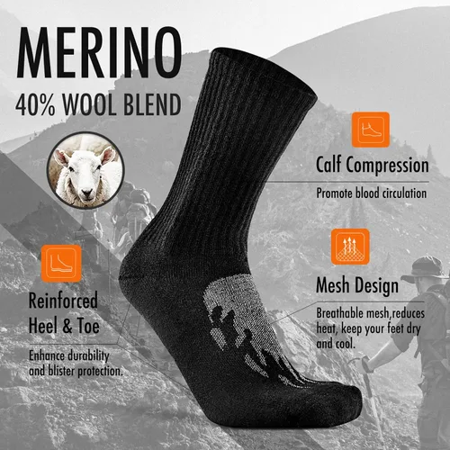 Miniatura 3 de KitNSox Paquete de 14 calcetines de lana merina para hombre y mujer, calcetines para senderismo y correr, cálidos, gruesos, acolchados, para caminar