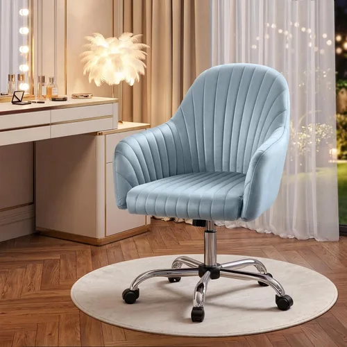 Miniatura 16 de Warmiehomy Silla de Escritorio de Terciopelo para Oficina en Casa, Silla de Trabajo Giratoria Ajustable Moderna, Sillas de Tocador para Mujeres