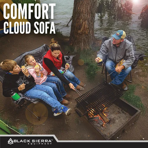 Miniatura 6 de Silla de camping de gran tamaño Black Sierra para adultos, asiento resistente para exteriores con acolchado suave, soporta 400 libras, portavasos
