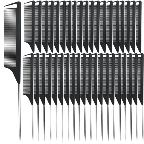 Peines de separación de carbono de metal, 40 piezas para mujeres, niñas, para cabello rizado, trenzado, peinado (negro)
