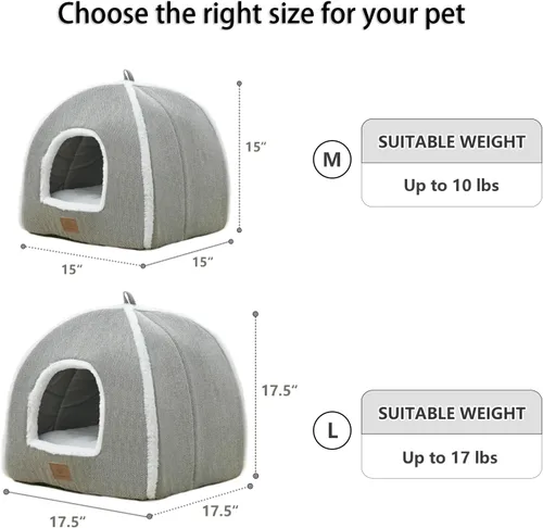 Miniatura 4 de Camas para gatos de interior, cama de gato, tienda de campaña para gatitos y mascotas pequeñas con cojín lavable, suave y cálida, color gris, 15