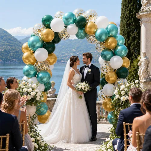 Miniatura 5 de Globos de látex verde metálico dorado, paquete de 60 globos de látex de 12 pulgadas de color verde oscuro, blanco y dorado con cintas para bodas