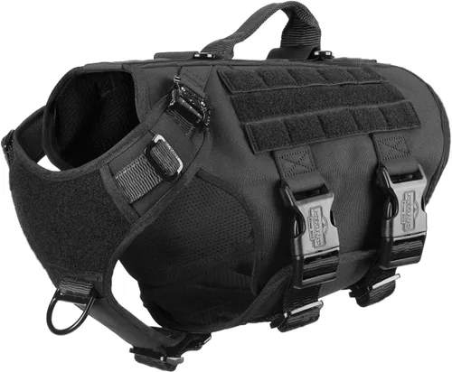 Miniatura 10 de ICEFANG - Arnés táctico para perro con 6 hebillas, chaleco con sistema molle con asa para perro, 3/4 del cuerpo, panel con velcro para parche