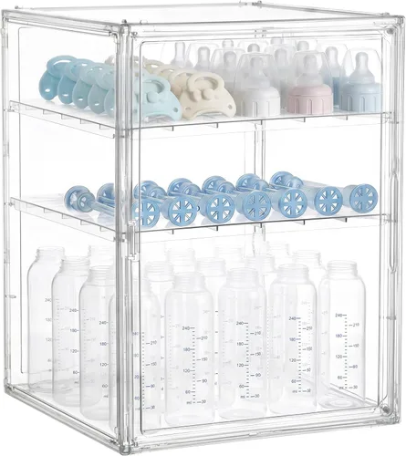 Miniatura 9 de HBlife Baby Bottle Storage Organizer for Countertop Cabinet, 3 Tiers Adjustable Clear Acrylic Bottles Storage Station Case Box Container with 2