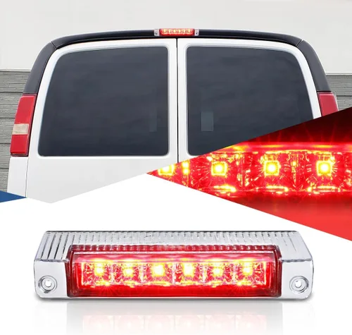 Miniatura 9 de Auto Dynasty Luz de Freno LED Trasera de Montaje Alto 3ra Tercera Cola Lámpara de Parada Compatible con Chevy Express GMC Savana 1500 2500 3500 Rojo