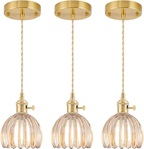 Miniatura 23 de Lámparas colgantes enchufables, lámpara colgante de cristal vintage, mini lámpara colgante de tulipán blanco leche, iluminación colgante para isla