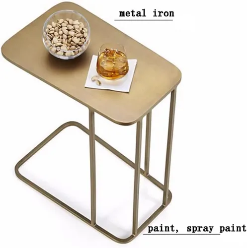 Miniatura 5 de Mesa de Centro - Mesa auxiliar pequeña en forma de C, delgada y estrecha, mesa auxiliar moderna de metal y aperitivos para espacios pequeños, sofá