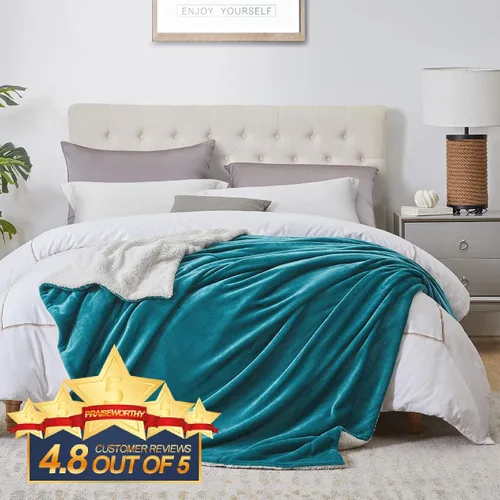 Miniatura 85 de Walensee Manta de Vellón Sherpa (Tamaño Queen de 90 x 90 pulgadas, negro) Manta de Felpa Suave Difusa Súper Suave Reversible de Microfibra