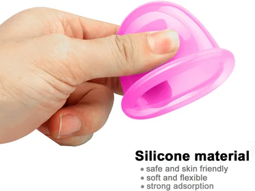 Miniatura 2 de Juego de terapia de ventosas, 7 piezas de silicona anti celulitis, tazas de masaje con succión al vacío, juegos de ventosas faciales, masajeador Rosa