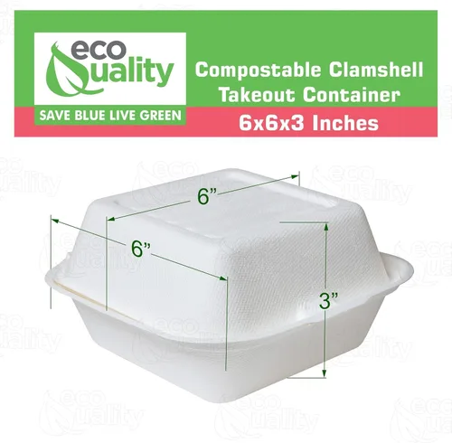 Miniatura 3 de Recipientes de comida para llevar con cubierta cuadrada compostable con bisagras de 6x6,Contenedores desechables para llevar, contenedores