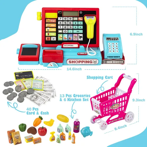 Miniatura 3 de Caja registradora para niños, calculadora real, caja registradora con escáner de juguete para niño de 3, 4, 5, 6, 7, 8 años, juego de simulación