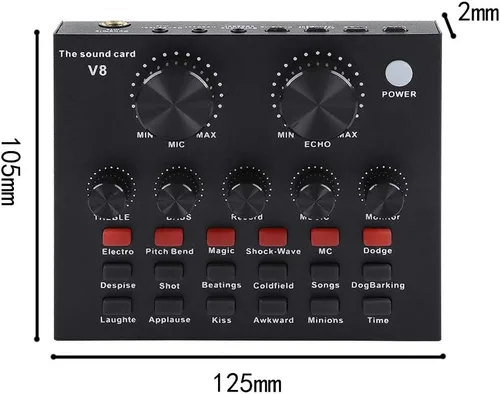 Miniatura 2 de V8 - Tarjeta de sonido en vivo, mezclador de audio USB Tarjeta de sonido externa para micrófono, tarjeta de sonido KTV en vivo, tarjeta de sonido
