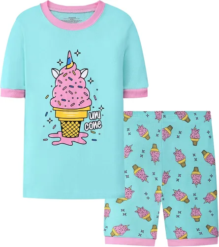 Miniatura 2 de Joyond Summer Pajamas for Girls Cotton Toddler Clothes Kids Short Sleeves Snug-Fit Sleepwear Unicorn Flamingo Pjs Set