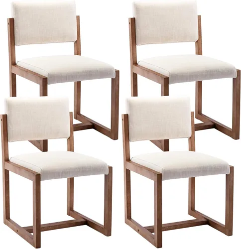 Miniatura 16 de DUOMAY Juego de 2 sillas de comedor tapizadas, sillas de comedor modernas de mediados de siglo, sillas auxiliares de cocina de tela de lino con Beige