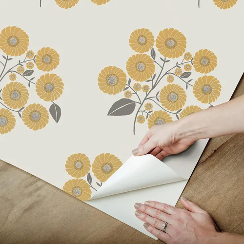 Miniatura 6 de Papel tapiz de pelar y pegar gris mostaza de Strawflower