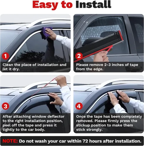 Miniatura 6 de Canvcle RAV4 Rain Guards - Window Visors for Toyota RAV4 2006-2012, Outside-Mount Tape-On Side Window Wind Deflectors for RAV4 Accessories, Vent