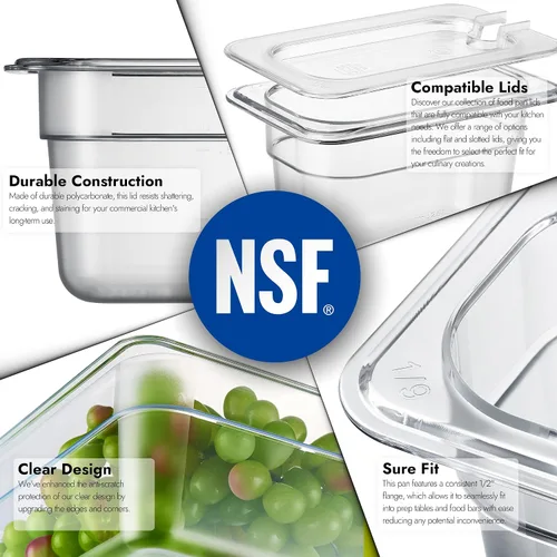 Miniatura 5 de CURTA Paquete de 6 bandejas de comida NSF, tamaño 1/9 de 4 pulgadas de profundidad, plástico de policarbonato comercial transparente apto para 36/42