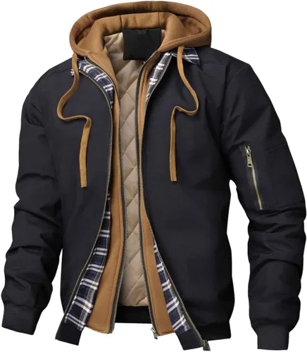 Miniatura 12 de Chaqueta bomber para hombre, casual, otoño, invierno, primavera, cremallera, ligera, acolchada, cortavientos, abrigos, abrigos, con capucha