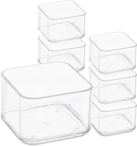 primebox Organizadores de cajones de acrílico transparente de plástico. Baño, cocina, dormitorio, utensilios, cubos organizadores de oficina,