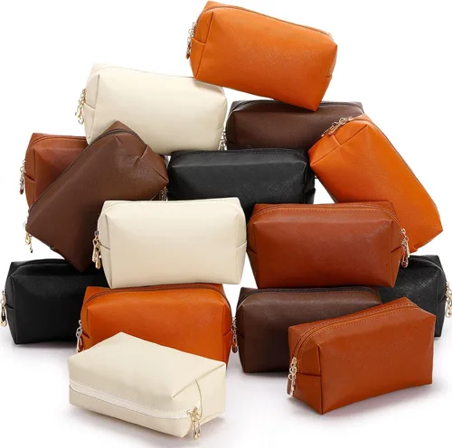 Miniatura 21 de Kigeli 15 piezas de bolsas de maquillaje estéticas, bolsas de cosméticos de cuero PU impermeables, bolsas de aseo lisas, bolsas de maquillaje a