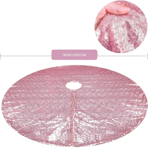 Miniatura 5 de Falda de Árbol de Navidad Rosa, Falda de Árbol de Lentejuelas Brillantes Rosa de 36 Pulgadas, Alfombrillas de Árbol de Navidad de Purpurina