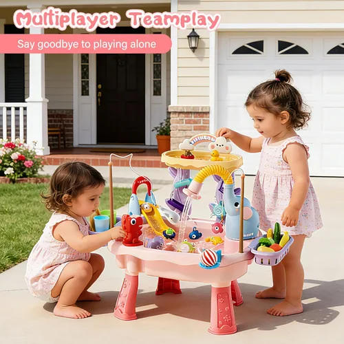 Miniatura 5 de 2027 Upgraded Toddlers 1-3 Water Table with Electric Pump, Kids Water Table with Faucet Play Food Accessories Fishing Toy, Kitchen Play Sink Toys