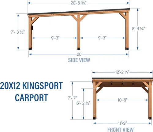 Miniatura 3 de Backyard Discovery Kingsport Garaje de madera de cedro para exteriores de 20 x 12 pies con techo inclinado de acero galvanizado resistente, soporte
